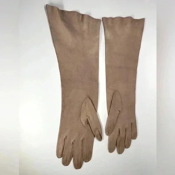 Vintage Caresskid SZ 7 Taupe Beige Leather Gloves - Picture 2 of 5